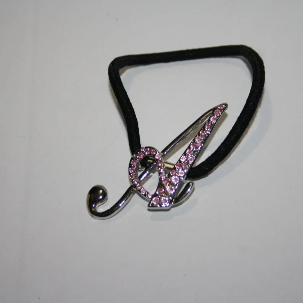 ✨ NWOT Silver & Pink Rhinestone “A” Hair Tie Monogram Style · Sparkly Accent ·